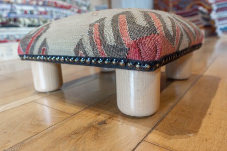 Hand-Made Anatolian Kilim Footstool From Turkey