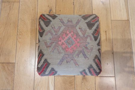 Hand-Made Anatolian Kilim Footstool From Turkey