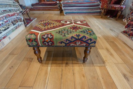 Hand-Made Anatolian Kilim Footstool From Turkey