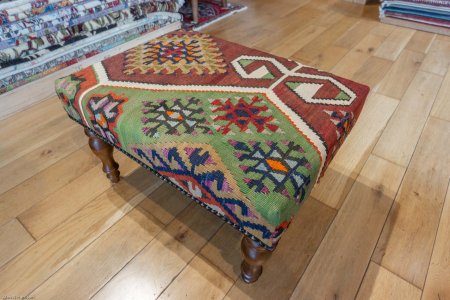 Hand-Made Anatolian Kilim Footstool From Turkey