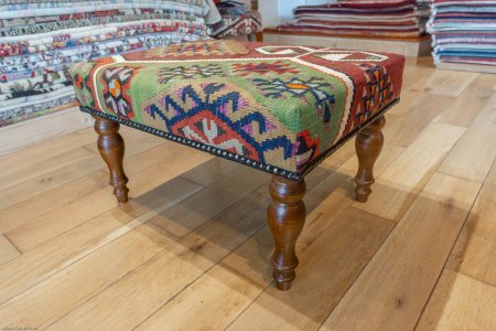 Hand-Made Anatolian Kilim Footstool From Turkey