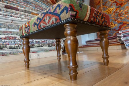 Hand-Made Anatolian Kilim Footstool From Turkey