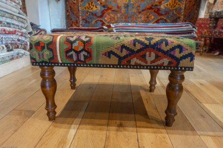 Hand-Made Anatolian Kilim Footstool From Turkey