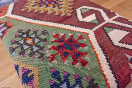 Hand-Made Anatolian Kilim Footstool From Turkey