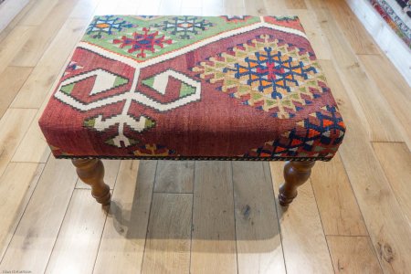 Hand-Made Anatolian Kilim Footstool From Turkey