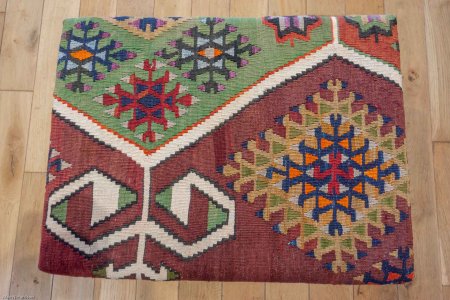 Hand-Made Anatolian Kilim Footstool From Turkey