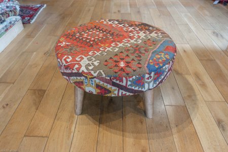 Hand-Made Anatolian Kilim Stool From Turkey