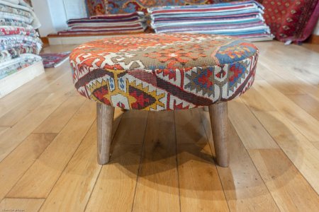 Hand-Made Anatolian Kilim Stool From Turkey