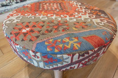 Hand-Made Anatolian Kilim Stool From Turkey