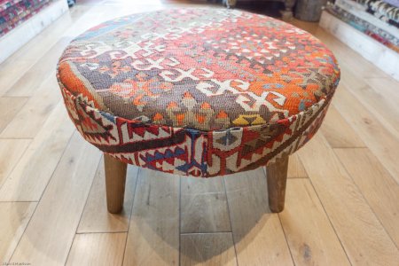 Hand-Made Anatolian Kilim Stool From Turkey