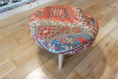 Hand-Made Anatolian Kilim Stool From Turkey