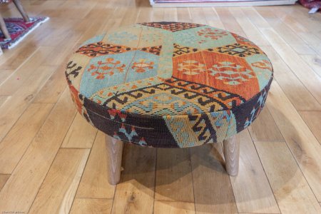 Hand-Made Anatolian Kilim Stool From Turkey