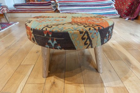 Hand-Made Anatolian Kilim Stool From Turkey