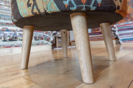 Hand-Made Anatolian Kilim Stool From Turkey