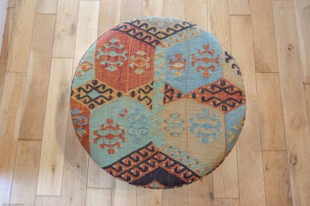 Hand-Made Anatolian Kilim Stool From Turkey