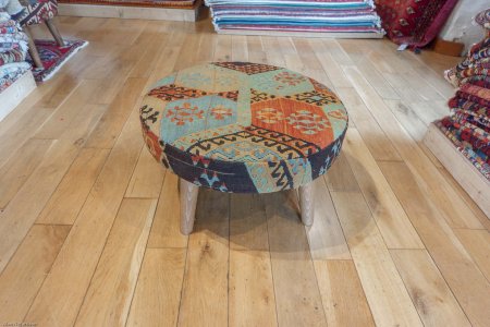 Hand-Made Anatolian Kilim Stool From Turkey