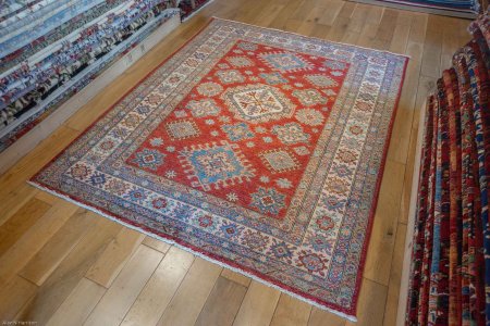 Hand-Knotted Kazak Rug From Afghanistan