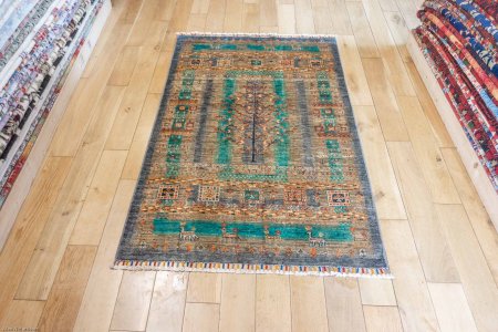 Hand-Knotted Khorjin Rug From Afghanistan