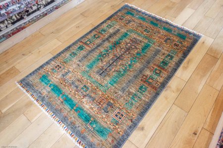 Hand-Knotted Khorjin Rug From Afghanistan