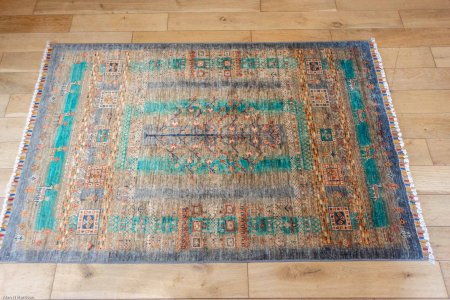 Hand-Knotted Khorjin Rug From Afghanistan