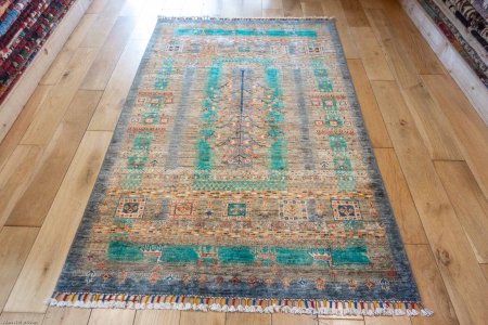 Hand-Knotted Khorjin Rug From Afghanistan