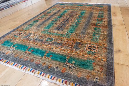Hand-Knotted Khorjin Rug From Afghanistan