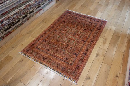 Hand-Knotted Khorjin Rug From Afghanistan