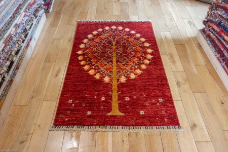 Hand-Knotted Tree Design Rug From Afghanistan