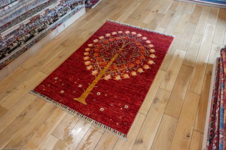 Hand-Knotted Tree Design Rug From Afghanistan