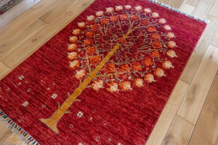 Hand-Knotted Tree Design Rug From Afghanistan