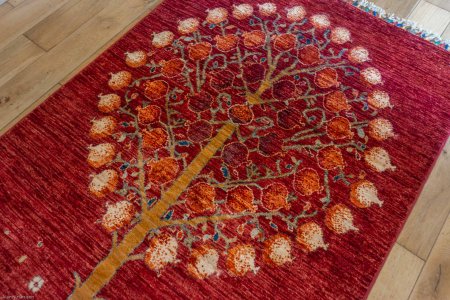 Hand-Knotted Tree Design Rug From Afghanistan