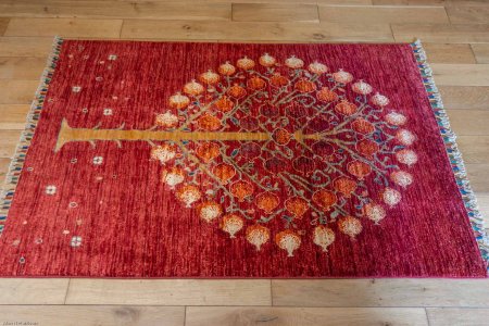 Hand-Knotted Tree Design Rug From Afghanistan