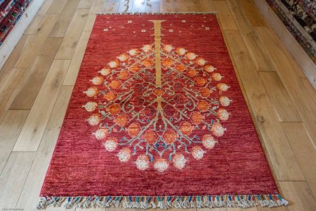 Hand-Knotted Tree Design Rug From Afghanistan