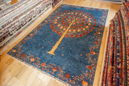 Hand-Knotted Tree Design Rug From Afghanistan