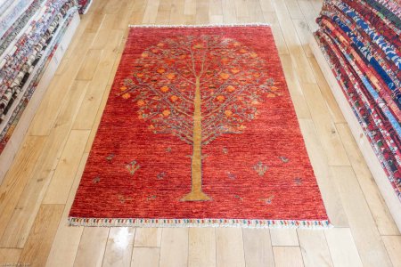 Hand-Knotted Tree Design Rug From Afghanistan