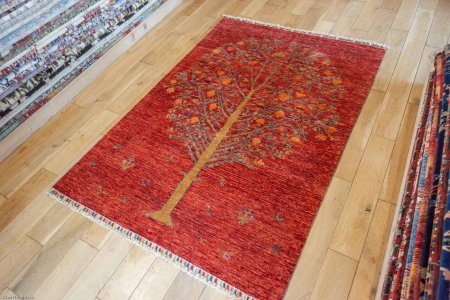 Hand-Knotted Tree Design Rug From Afghanistan