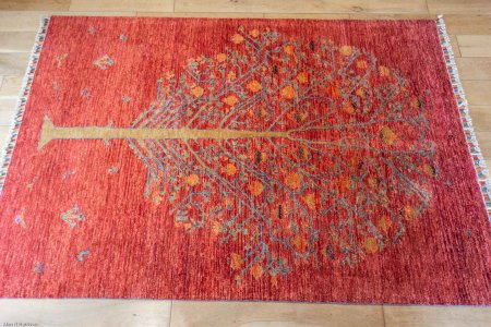 Hand-Knotted Tree Design Rug From Afghanistan