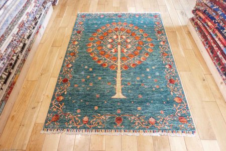 Hand-Knotted Tree Design Rug From Afghanistan