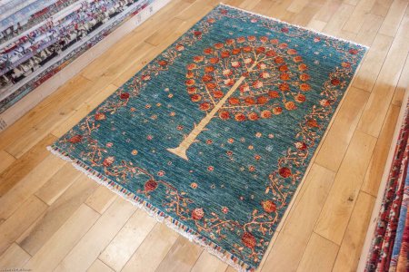 Hand-Knotted Tree Design Rug From Afghanistan