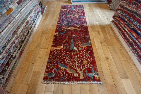 Hand-Knotted Tree Design Runner From Afghanistan