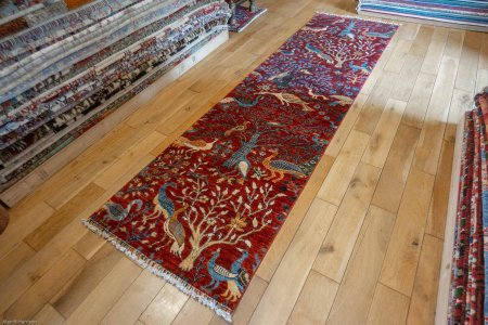 Hand-Knotted Tree Design Runner From Afghanistan