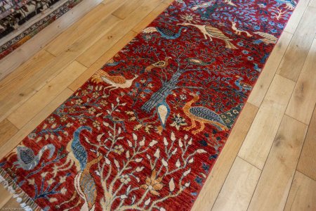 Hand-Knotted Tree Design Runner From Afghanistan