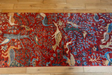 Hand-Knotted Tree Design Runner From Afghanistan
