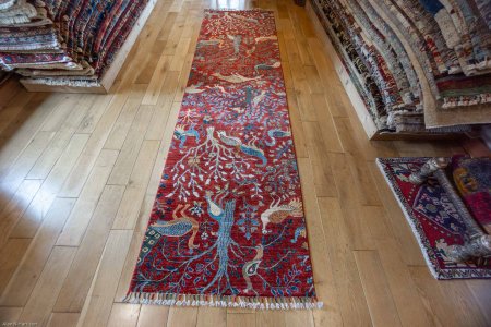 Hand-Knotted Tree Design Runner From Afghanistan