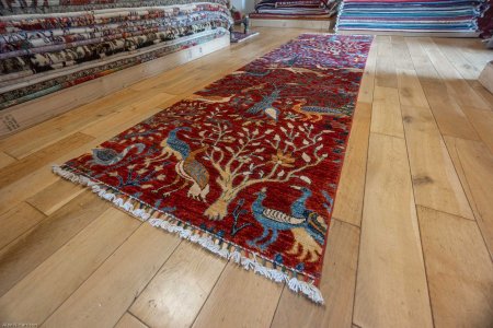 Hand-Knotted Tree Design Runner From Afghanistan
