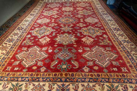 Hand-Knotted Kazak Rug From Afghanistan