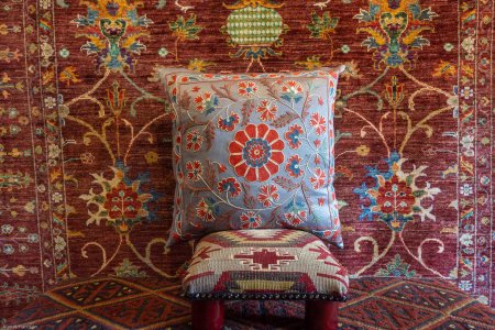 Hand-Made Sozani Silk Embroidered Cushion From Turkey