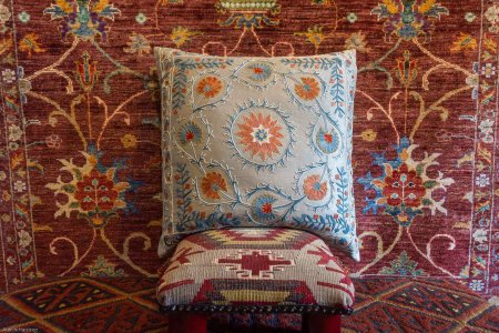 Hand-Made Sozani Silk Embroidered Cushion From Turkey