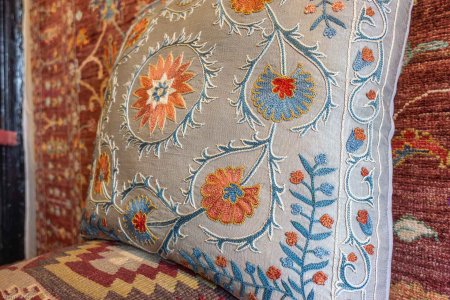 Hand-Made Sozani Silk Embroidered Cushion From Turkey