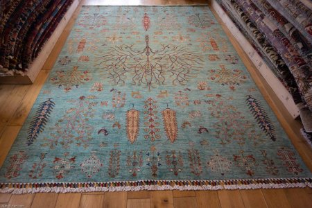 Hand-Knotted Khorjin Rug From Afghanistan